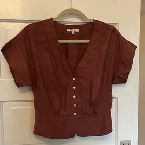 Madewell Maroon / Rust Short Sleeved Button Up Blouse - sz S